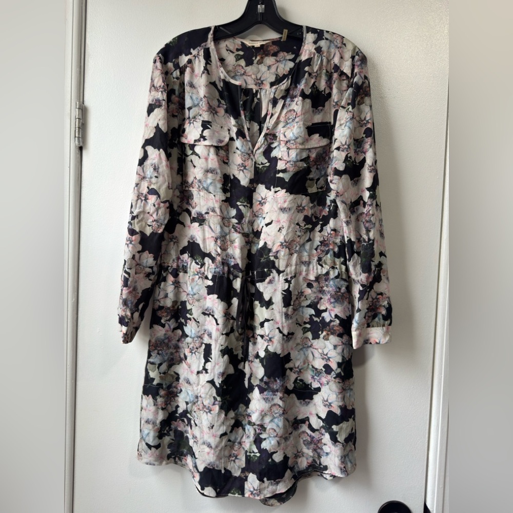 Rebecca Taylor Silk Black and Pink Floral Long Sleeve Dress